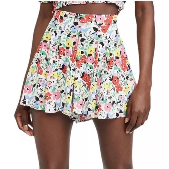 Yumi Kim sz XS 100% silk lined high waisted pleat shorts floral coquette summer - Picture 2 of 11